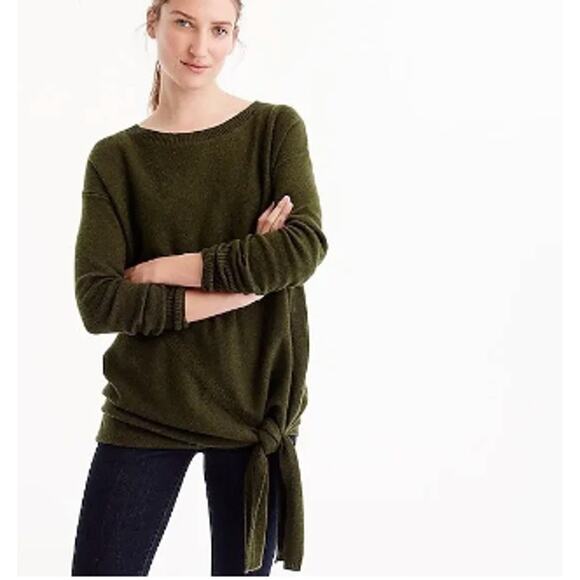J. Crew Green Bow Tie Waist Boatneck Wool Sweater (Size M) - Picture 1 of 10